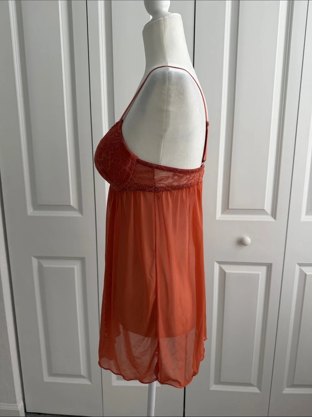 Vintage Y2K Hush Intimates Lace Mesh Babydoll Burnt Orange Top M